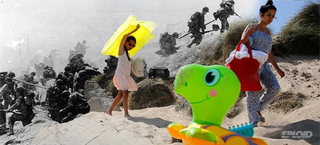 Illustration for article titled D-Day battle images merged with photos of tourists on the same spots